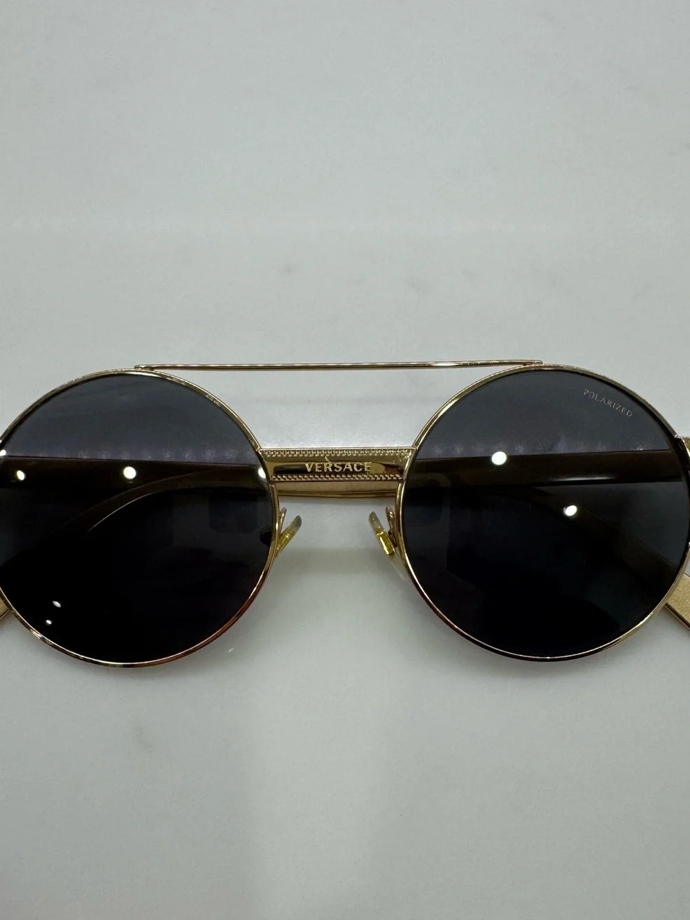 Versace Gold Frame Round Sunglasses with Polarized Lenses